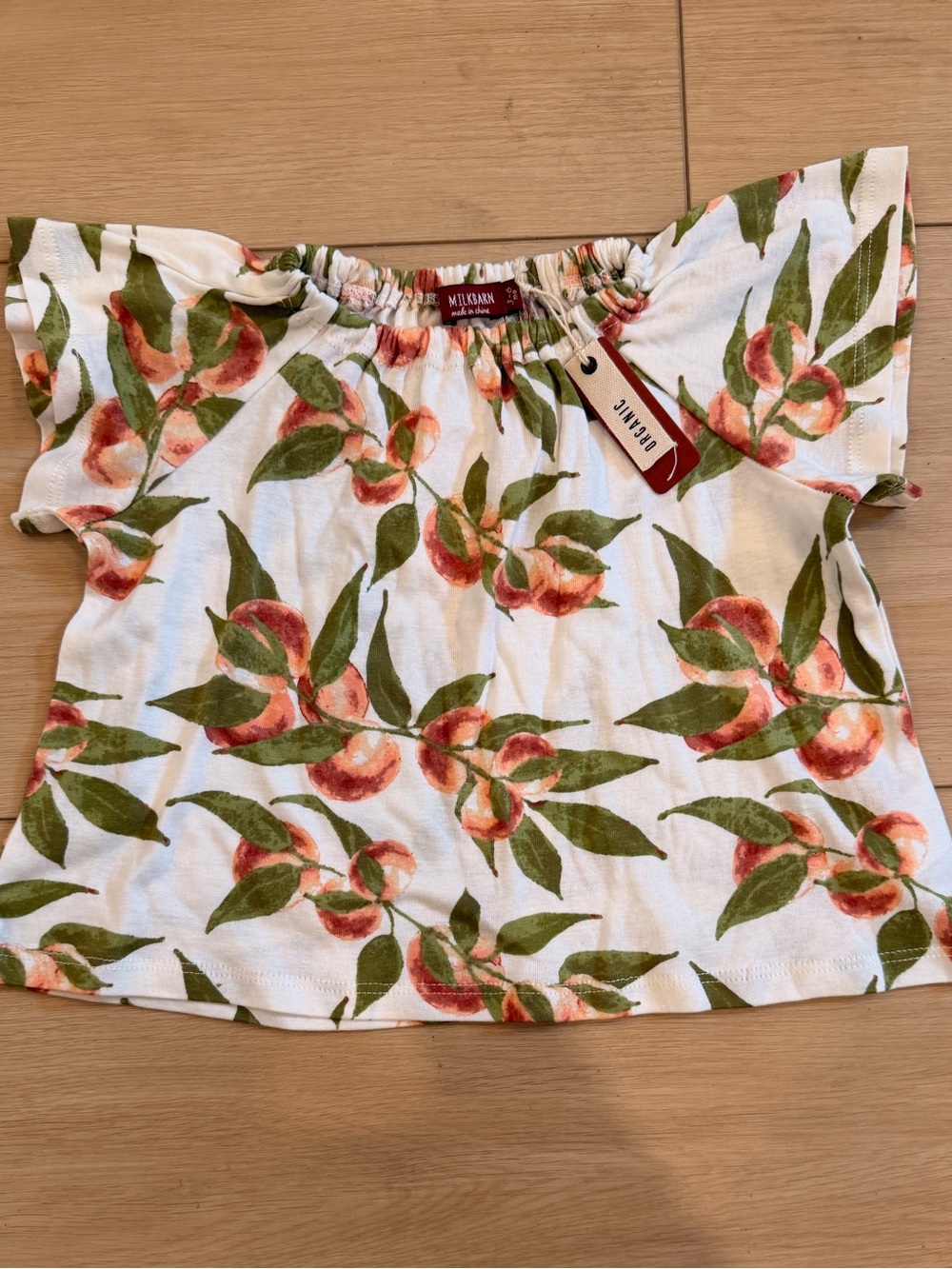 Milkbarn White Floral Peach-Print Elastic Neck Top